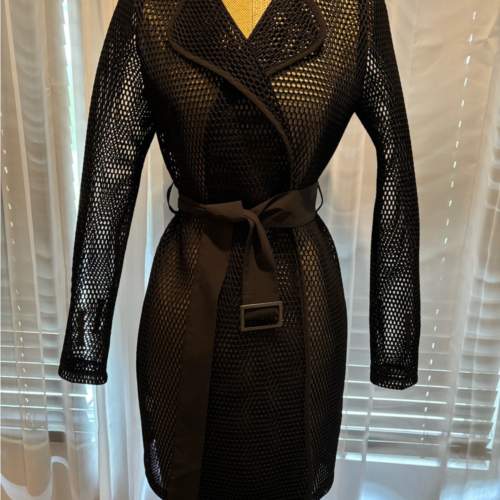 Insight Black Mesh Belted Trench